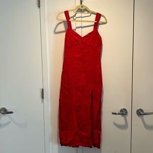 Red linen dress with slit